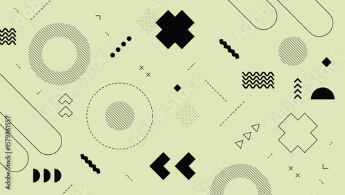 bstract Background with Memphis Retro Style Element and Green Yellow Soft Pastel Color
