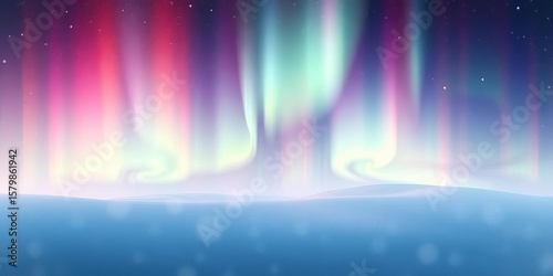 Dreamy aurora watercolor winter background with soft gradients and frosty feel, holiday, sky