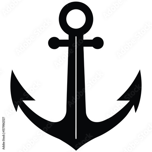 Simple Black Anchor on White Surface, Naval Icon Element, Maritime Symbol