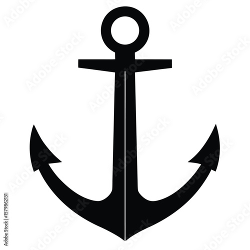Simple Black Anchor Illustration on White Background, Nautical Symbol Design, Isolated