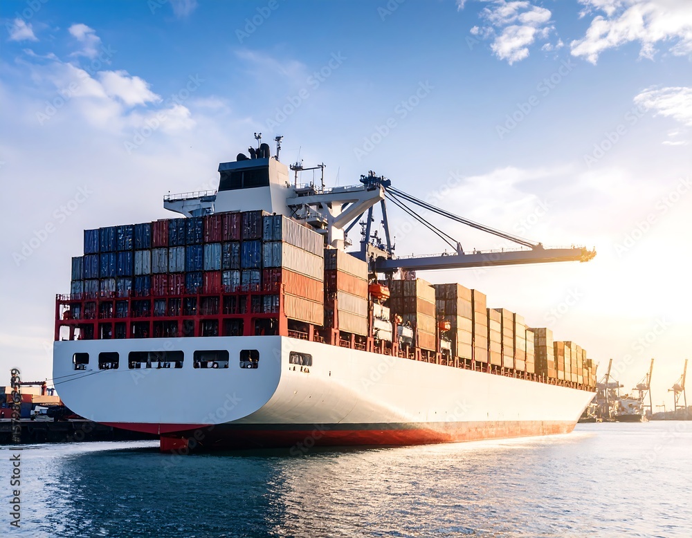 Fototapeta premium Cargo ship at sunset (1)