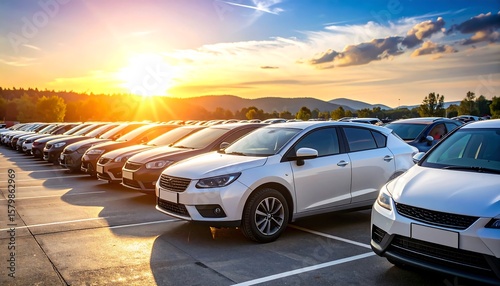 Fototapeta Naklejka Na Ścianę i Meble -  Cars parked at sunset