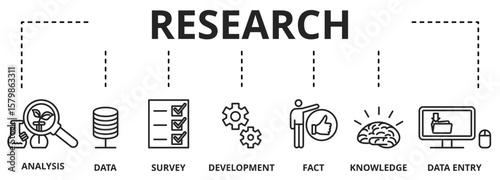 Banner research vector illustration concept with keywords and icons