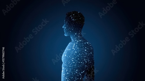 Human Figure Neon Starfield on Black Canvas