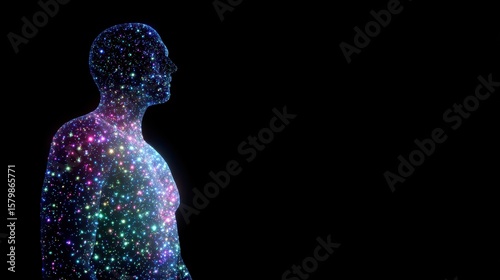 Starfield-Filled Neon Human Figure in Night Space