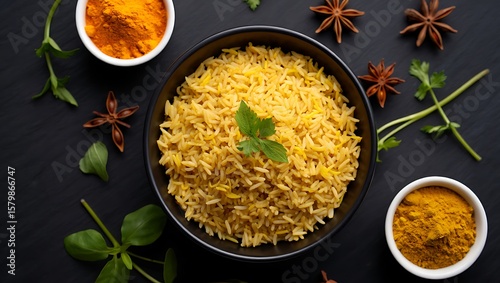 Golden rice pilaf with star anise and turmeric yellow