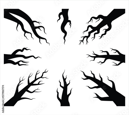 Stylized Dead Tree Silhouette Set
