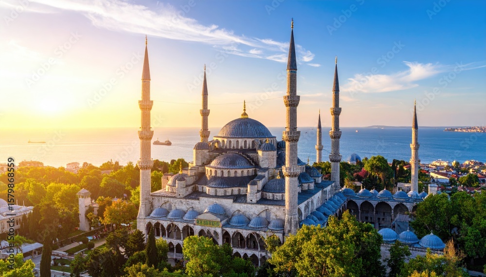 Obraz premium Stunning mosque at sunset over the city