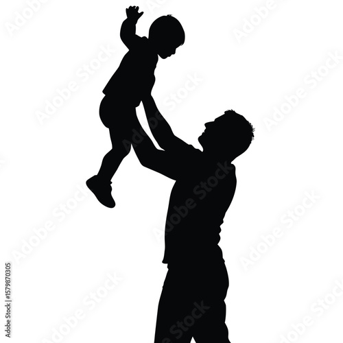 Silhouette of Father Lifting Son in the Air, Capturing a Special Moment