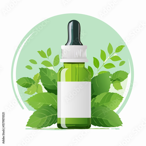 bottle of mint oil on nature background
