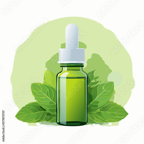 bottle of mint oil on nature background