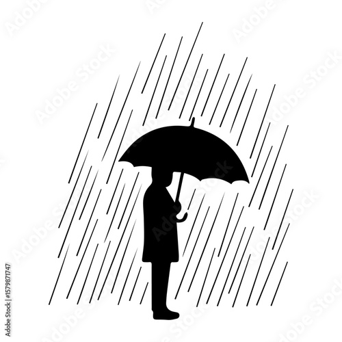 Vector art of person with umbrella in rain isolated on transparent background
