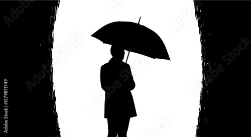 Vector art of person with umbrella in rain isolated on transparent background