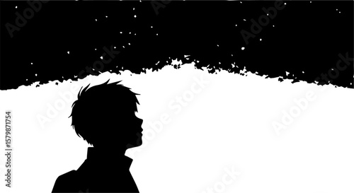 Vector art of silhouette of a man looking up at the starry night sky isolated on transparent background