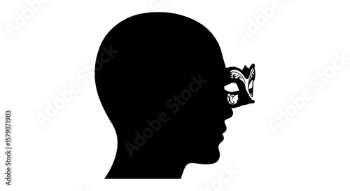 Vector art of front silhouette of a person wearing an ornate masquerade mask isolated on transparent background