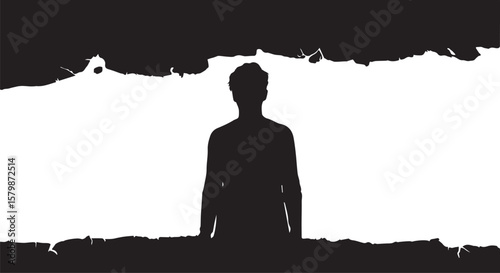 Vector art of silhouette of a man standing facing forward with dark edges isolated on transparent background