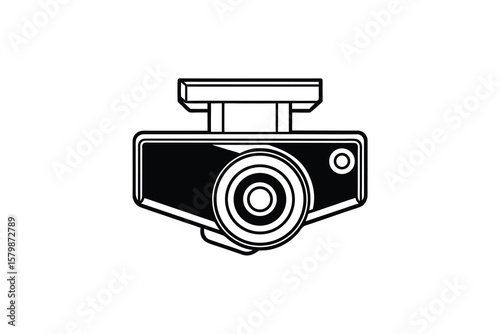 Simple Black and White Dash Camera Illustration for Vehicle Safety and Security System silhouette