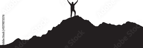 Vector art of silhouette of a man celebrating on a mountain peak isolated on transparent background
