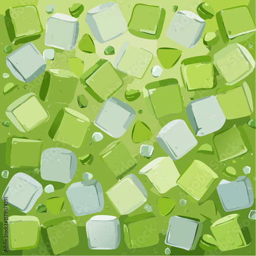 abstract iced matcha green tea background with ice cubes