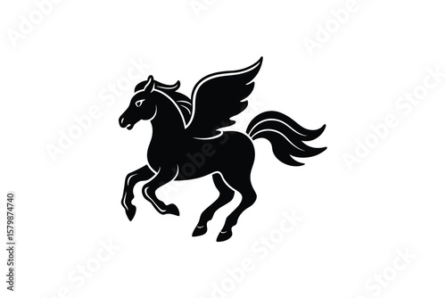 Majestic Pegasus in Flight A Powerful Symbol of Freedom and Grace Expressed in Silhouette Style silhouette