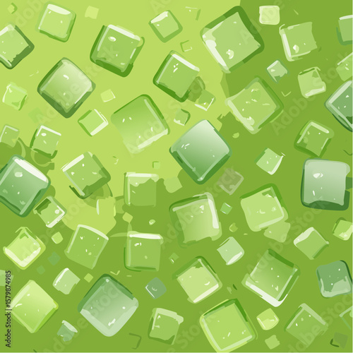 abstract iced matcha green tea background with ice cubes