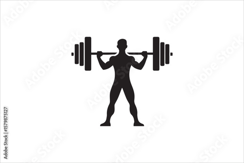Weightlifting Athlete Silhouette Man Squatting with Barbell for Strength Training and Fitness Black Silhouette