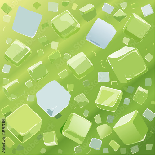 abstract iced matcha green tea background with ice cubes