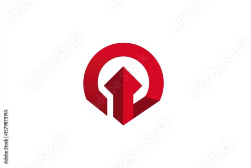 Red circle logo with upward arrow