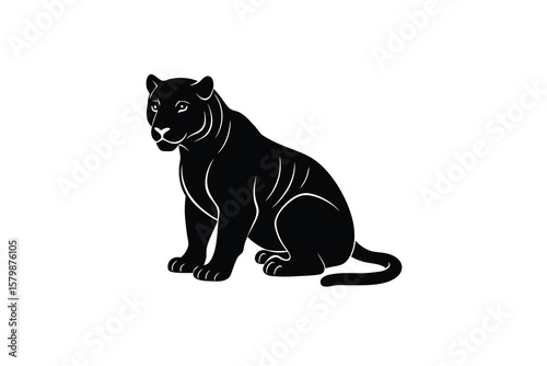 Elegant Black Panther Sitting Calmly a Striking Silhouette Against a White Background Perfect for Design Projects silhouette