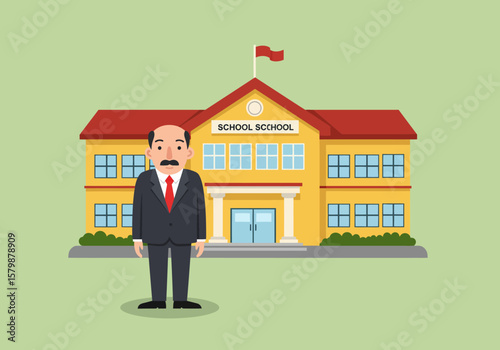 School Principal Portrait A Professional Educator in Front of the Educational Institution for Back to School