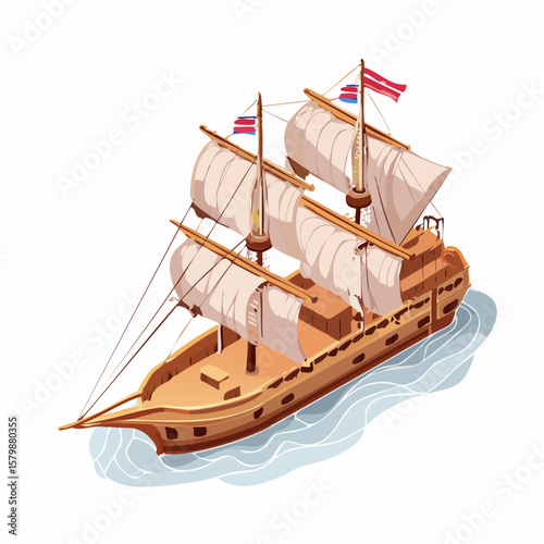 Vintage sailing ship vector, classic art