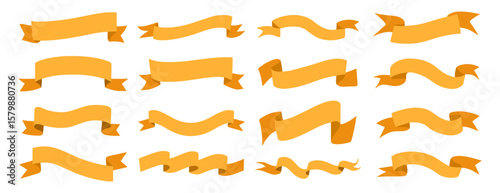 Vintage yellow ribbon banners, element vector set