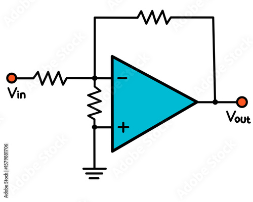 Basic inverting operational amplifier circuit with voltage input and output.