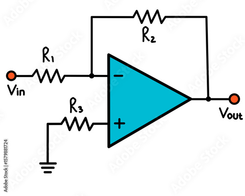 Inverting operational amplifier circuit with input and feedback resistors.