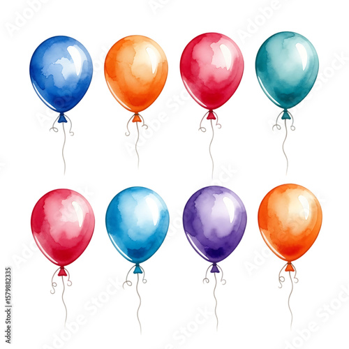 Watercolor Balloons Illustration Set in Various Colors on Black Background for Celebrations and Festive Occasions Design