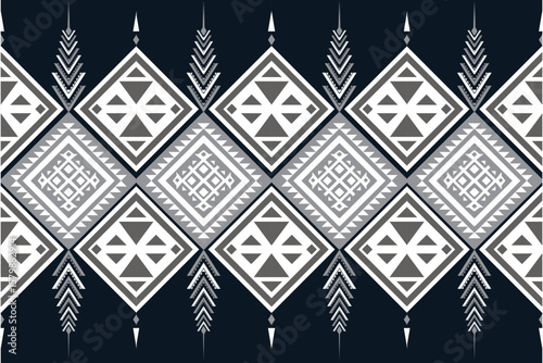 White pattern on black background in geometric shapes, various decorations, seamless.