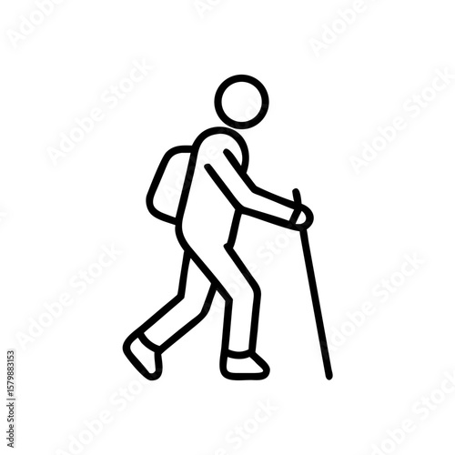 Man hiking with trekking poles and backpack outdoors for fitness  