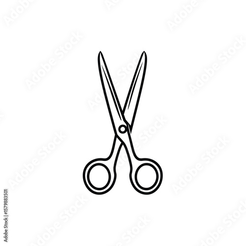 Outline style scissors opened isolated on transparent background for cutting paper and cloth