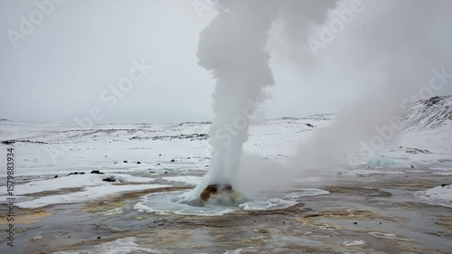 Wallpaper Mural Geyser Erupting in Icy Landscape with Steam Clouds Torontodigital.ca