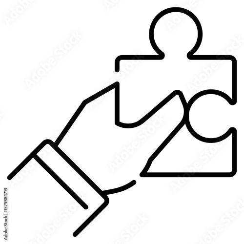 Hand-Assembling Jigsaw Line Icon