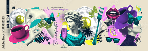 A Vibrant and Colorful Summer Breakfast Illustration Featuring Elements Galore