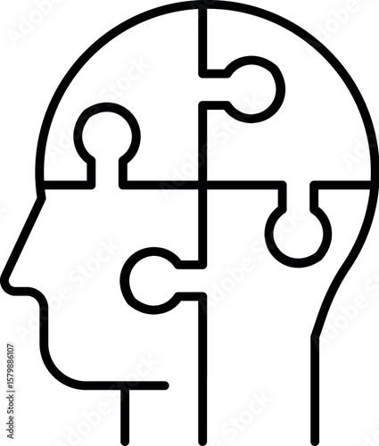 Puzzle in Head Simple Illustration Drawn with Thin Line