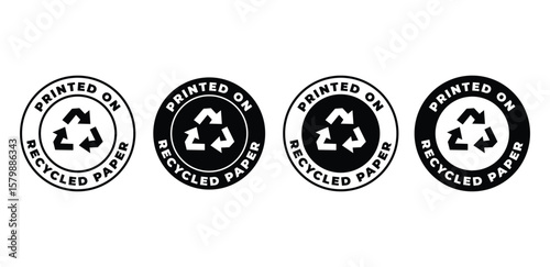 Recycled Paper Print Icon Set Black and White Circular Symbols Vector Design Illustration Template