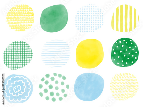 手描きあしらいセット　幾何学模様　水彩　パターン