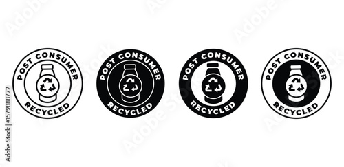Post Consumer Recycled Icons Black and White Circular Symbols Vector Design Illustration
