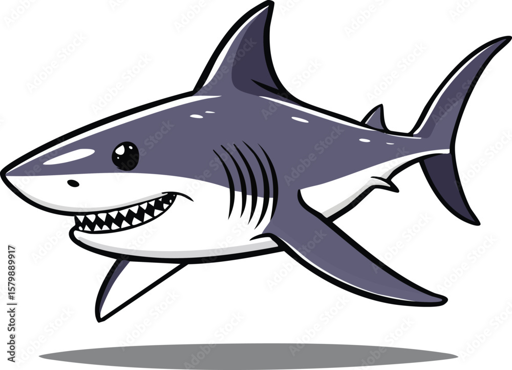 Obraz premium Simple Shark Line Art Vector Illustration with Dark Outline