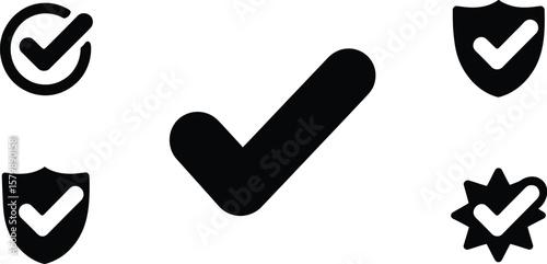 Illustration of five black check mark icons on a white background layout