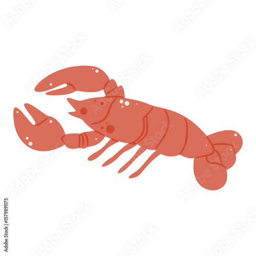 Simple illustration of a cooked red shrimp or prawn, ideal for seafood, food, and ocean themes.