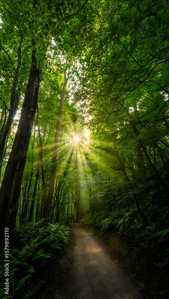 Obraz premium sun rays through the forest