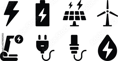 Black and white icons representing different sources of energy production